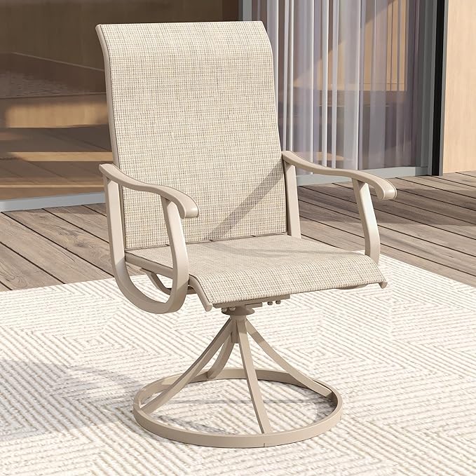 VICLLAX 7 Pieces Patio Dining Set for 6, Outdoor Furniture Set Includes 53" Outdoor Round Table and 6 Patio Swivel Chairs for Lawn Garden, Sandshell Color Tabletop and Fabric