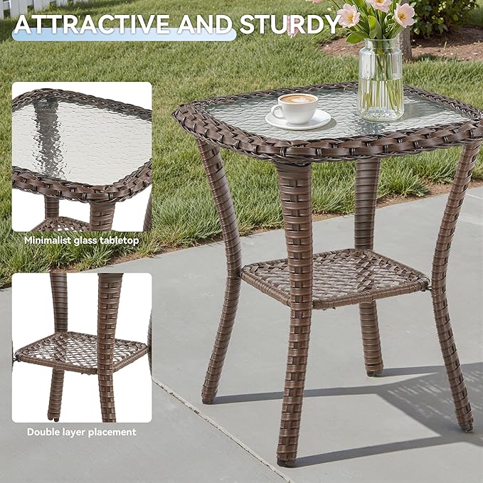 6 Pieces Patio Furniture Set Outdoor Sectional Sofa Couch with Rocking Swivel Chairs 5" Deep Seat Chairs, Modern Wicker Rattan Conversation Set, Blue/Brown Wicker