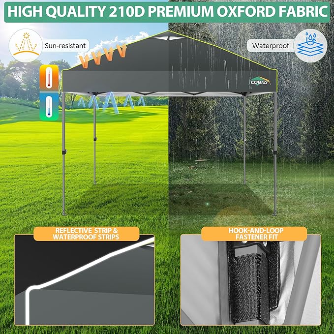 COBIZI Canopy 10x10 Pop Up Canopy Tent 1-Button Push Easy up Outdoor Canopy Instant Portable Commercial Shelter Waterproof UPF50+ Gazebo with Reflective Strip, Air Vent & 4 Sandbags,Grey