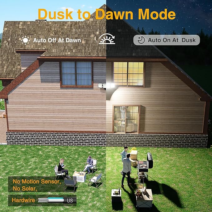 Onforu 100W Dusk to Dawn Outdoor Lighting, 9000LM Exterior Led Flood Lights, IP65 Waterproof 3 Adjustable Heads Security Black Lights Fixture, 6500K Photocell Floodlights for Garage, Patio, Yard