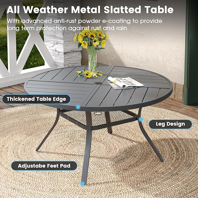 DIFY 7 Pieces Outdoor Patio Dining Set, 6 Grey Textilene Swivel Dining Chairs and 47.2" Grey Round Metal Dining Table, Outdoor Table and Chairs
