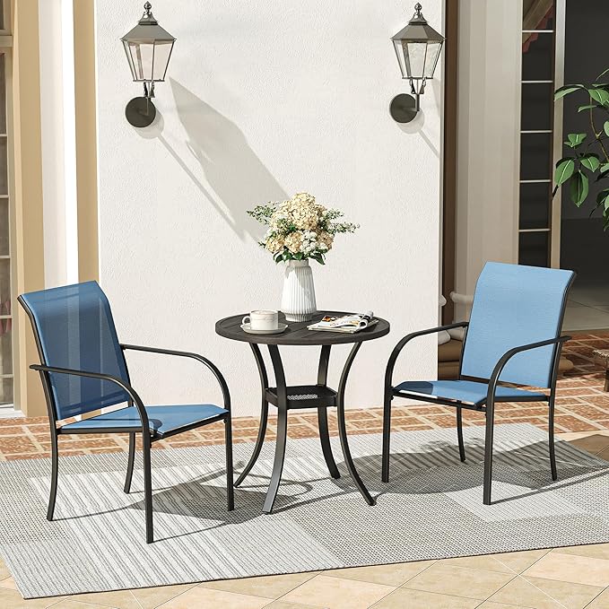 VICLLAX Round Patio Dining Table, Metal Outdoor Bistro Table with Storage Shelf for Balcony Garden Deck, 27.6" Ash Grey
