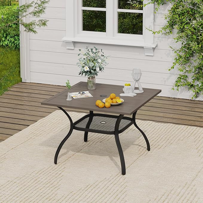 VICLLAX 5 Pieces Outdoor Dining Set, Patio Furniture Set of 4 Patio Swivel Dining Chairs and Square Patio Table with Storage Shelf for Backyard Lawn Garden, Grey Chairs & Antique Grey Tabletop