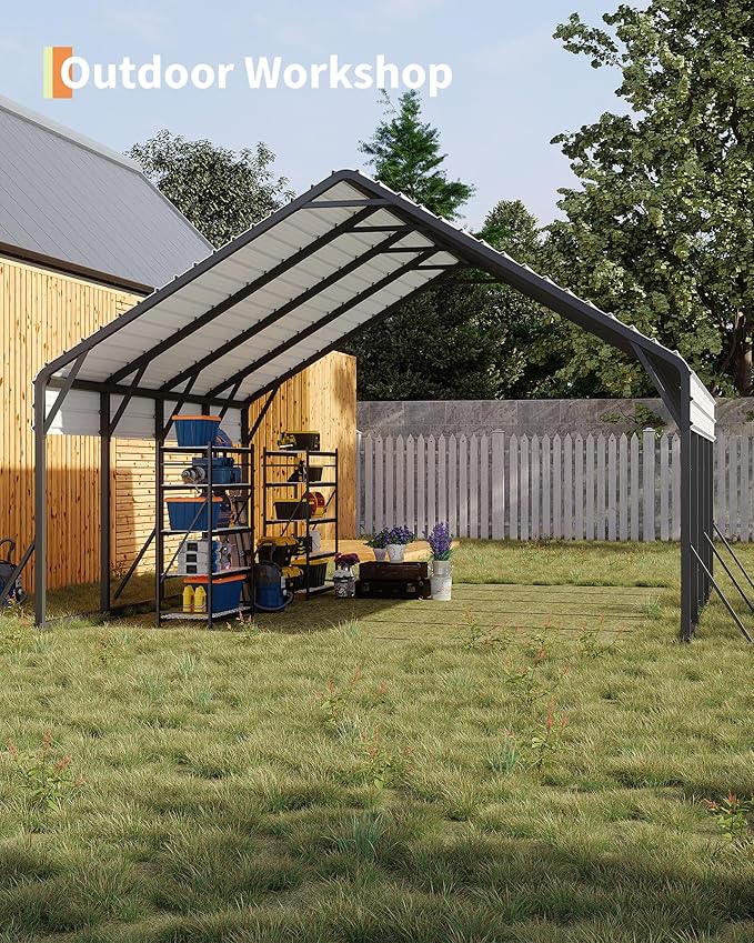 Garveelife 20'x20'x13' Metal Carport for 2 Cars, Heavy Duty Steel Frame for All Weather, Permanent Shelter for Boats, Full-Sized Pickup Trucks, and Tractors, N.W. 800 Lbs