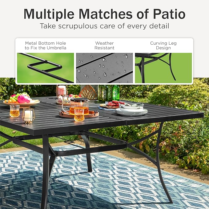 PHI VILLA 9 Piece Patio Dining Set, Outdoor Dining Furniture Patio Table Set with Adjustable Portable Patio Folding Chairs (Black) & Large Square Outdoor Dining Table for Yard, Garden and Lawn