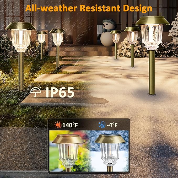 XMCOSY+ Solar Pathway Lights Waterproof - 6 Pack Solar Lights Outdoor, 10-40 LM Dimmable Outdoor Solar Light for Yard Pathway Garden Driveway Walkway (Bronze)