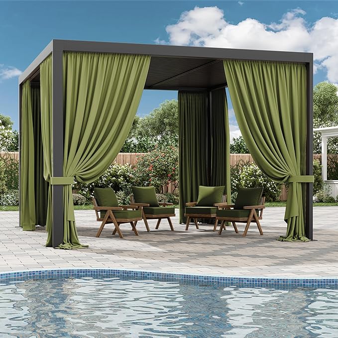 Gazebo Universal Replacement Privacy Curtain,10'×12' Gazebo Outdoor Waterproof Curtains, 4-Panels Sidewall Curtains with Double Zipper for Patio Canopy, Garden and Backyard (Curtain Only)