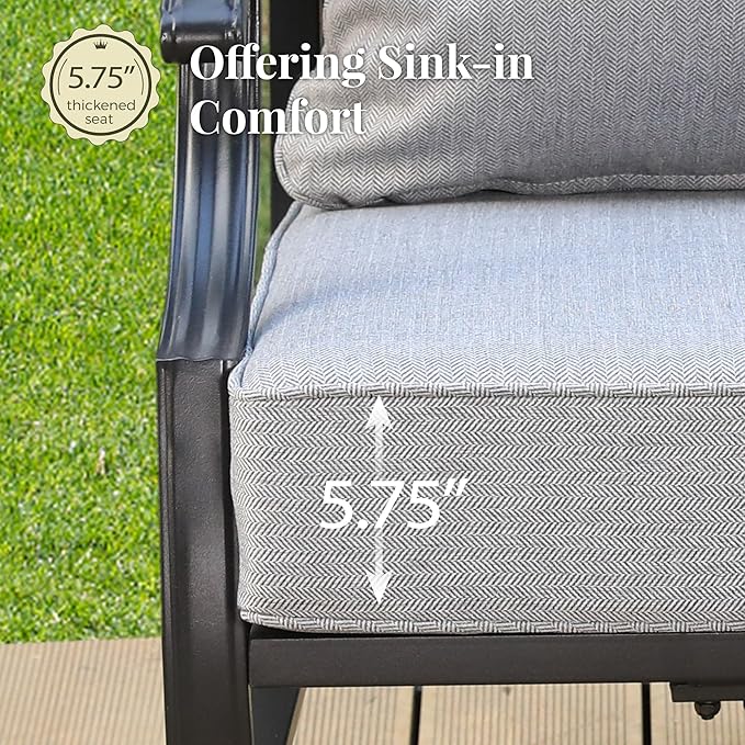 Patio Furniture Set 7 pcs, Outdoor Patio Furniture, 3-Seat Sofa, 4 Single Chairs, 2 Ottomans and 5.75" Extra Thick Cushion, Patio Conversation Set for Garden Backyard Deck,Grey