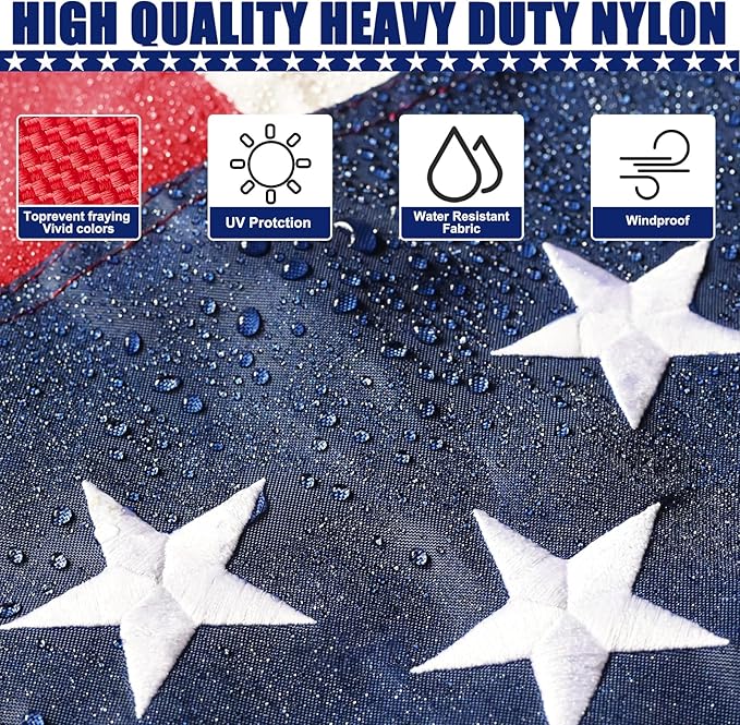 American Flag 6x10 Ft, Five Brass Grommets Multipurpose US Flag, Embroidered Stars, Sewn Stripes, Outdoor Heavy Duty Durable USA Flags, Hanging Indoor/Bedroom/Room/Wall American Flag