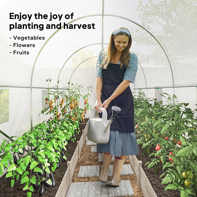 Outsunny 14.6'x6.5'x6.6' Hoop House Greenhouse with 2 Support Rods, Zippered Roll-up Mesh Door, Mesh Windows, Walk-in Tunnel Greenhouse with PE Cover, Galvanized Steel Frame, Outdoor Garden, White