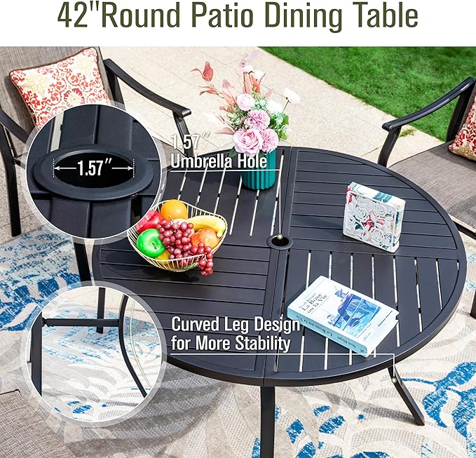 Sophia & William Patio Sets 5 Pieces, Lightweight Aluminum Dining Chairs with 42" Round Metal Dining Table, Stackable and Easy to Move for Lawn Garden Yard Porch (Grey)