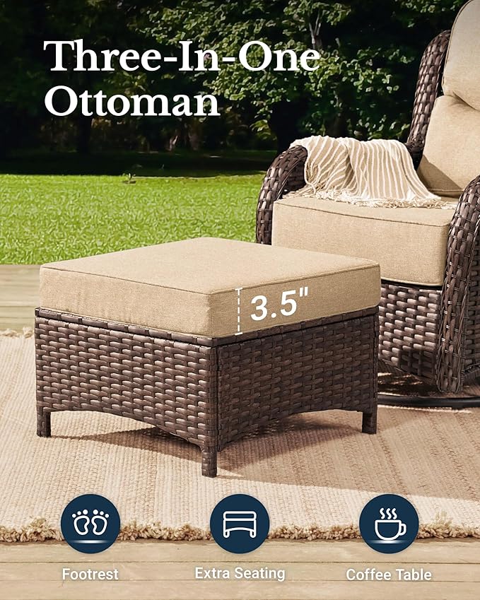 HILLGA Luxury Patio Furniture Set with 6-inch Thick Cushion, Outdoor Couch and High Back Swivel Rocker Patio Chairs, 7PCS Wicker Conversation Set for Deck Yard and Poolside, Beige (V2)