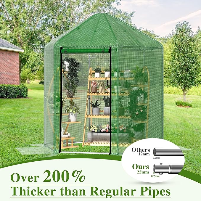 MU 7x7x7.6 FT Greenhouses for Outdoors, Heavy-Duty Green House for Outside, Walk in Winter Greenhouse with 180g Double Layer PE Cover, Ground Stakes, Great for Garden/Patio/Backyard