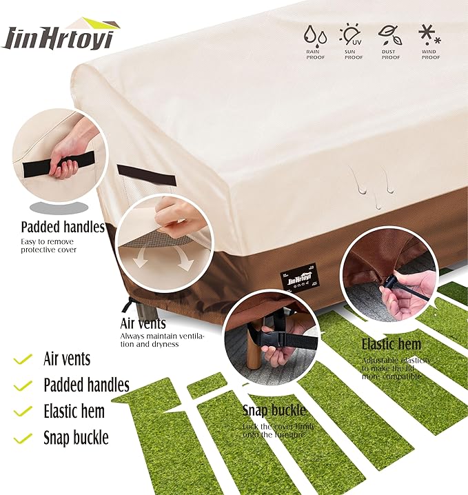 3-seater Outdoor Couch Cover,93"Wx40"Dx35"H Patio Sofa Cover,100% Waterproof Heavy Duty Patio Furniture Covers,Beige&Brown
