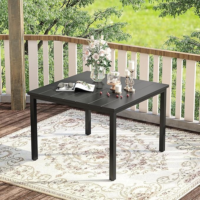 VICLLAX 5 Pieces Patio Dining Set for 4, Outdoor Furniture Set Includes 40.2" Square Outdoor Table and 4 Patio Swivel Chairs for Lawn Garden, Black Table and Blue Chairs