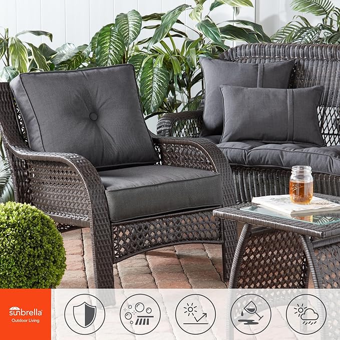 Greendale Home Fashions Sunbrella 20" Square Outdoor Throw Pillow with Removable Cover (Set of 2), Canvas Coal 2 Count