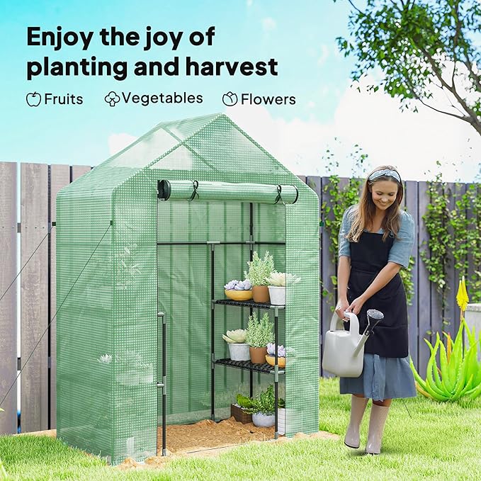 Outsunny 56" x 29" x 76" Portable Walk-In Garden Greenhouse with Built In 3-Tier Shelves
