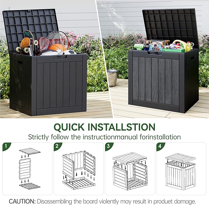 NUNU LAB 32 Gallon Resin Outdoor Storage Box 2 Pack Waterproof Deck Box for Patio Cushions, Garden Tools, Pool Accessories,Backyard Storage Bin,Black