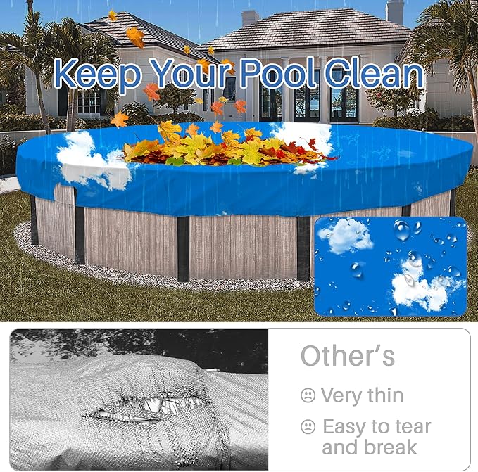 ECOOPTS 19 ft Waterproof Round Polyester Pool Cover for Above Ground Pools, Swimming Pool Cover Protector Winter Safety Cover (Blue Sky)