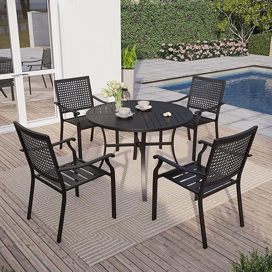 Sophia & William Round Patio Table and Chairs Set, Outdoor Dining Set for 4, 5 Piece Metal Patio Furniture, 42" Black Table(Beehive)
