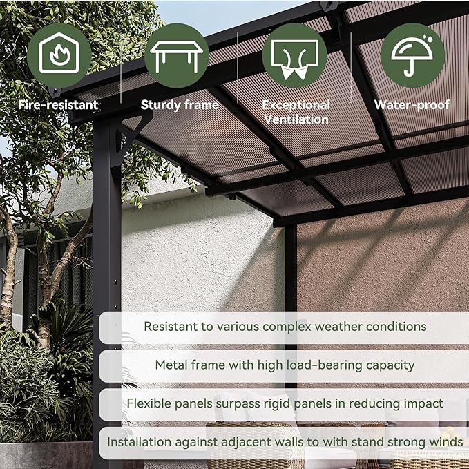 Aoxun 10’x 14’ Gazebo, Wall Mounted Gazebos Pergola on Clearance, Outdoor Patio, Large Wall-Mounted Heavy Duty Awnings for Patio, Decks, Backyard