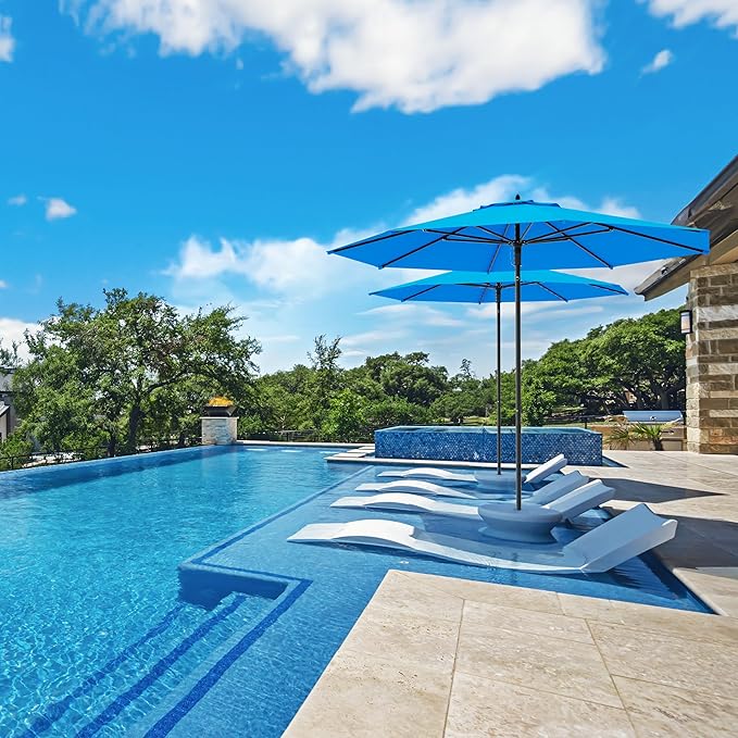 Midtown Umbrellas Push and Pop 10 Feet Outdoor Umbrella, Cobalt (Blue) Polyester Fabric - Fiberglass Ribs Deck Patio Umbrella, Backyard Umbrella, Garden Umbrella & Pool Umbrella - Black Pole