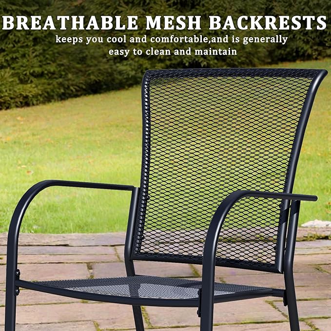 Outdoor Metal Patio Chairs Set of 8, Stackable Iron Mesh Dining Chairs with Armrests, All-Weather Bistro Chairs for Garden, Backyard, Porch, or Balcony