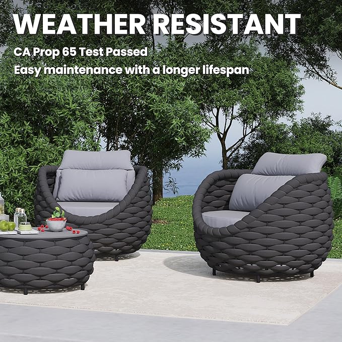 6 PCS Patio Rope Armchair: Aluminum Woven Accent Chair - Cushioned Lounge Chair with Arms - Modern Garden Chair Assembled - All Weather 400lbs Outdoor Seating Porch Furniture Deck Balcony Hotel