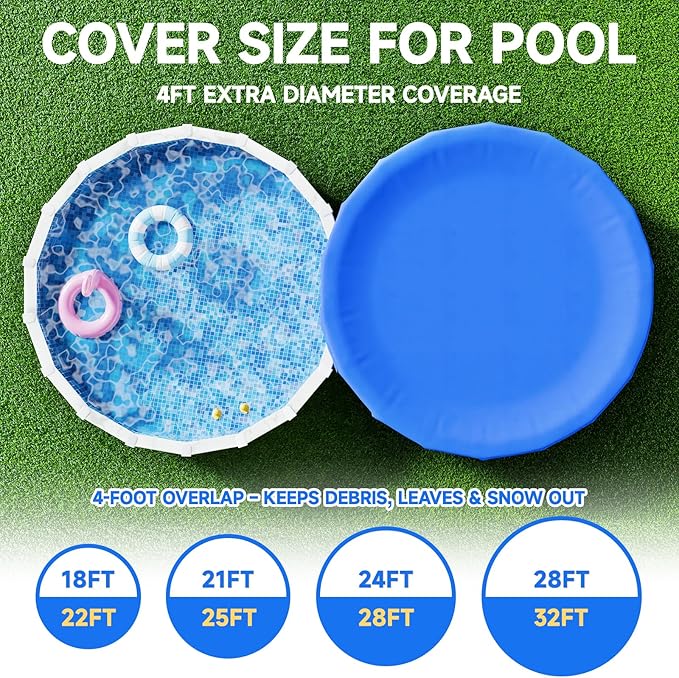 [Upgrade] 18ft/21ft/24ft Pool Cover for Above Ground Pools, 21 Feet Winter Round Swimming Pool Cover with 4 Foot Overlap Extra Thick 500D Cable & Heavy-Duty Winch 21 Foot Round Pool Covers