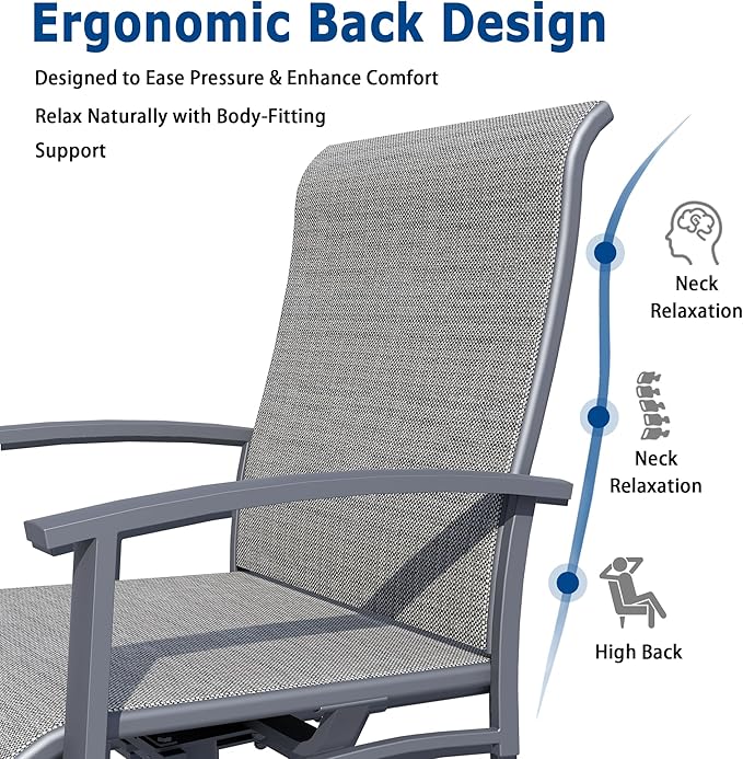 Patio Swivel Chairs Set of 6, Outdoor Swivel Chairs with Armrest, High Back Patio Chair with Metal Frame, All-Weather Outdoor Dining Chair for Deck, Porch and Lawn, Grey