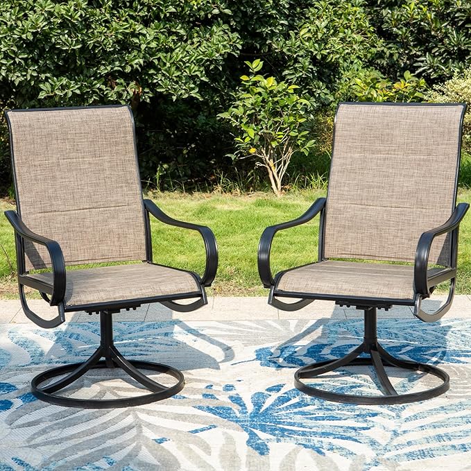 MFSTUDIO Swivel Patio Dining Chairs Set of 2, Outdoor Dining Chairs with Padded Textilene Fabric & Sturdy Metal Frame, All Weather Outdoor Sling Furniture Chairs for Deck, Bistro, Garden and Lawn