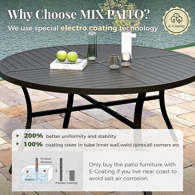 7 Pieces Outdoor Table and Chairs, Patio Dining Set for 6 Includes 54" Round Outdoor Table and 6 Patio Chair Set, Outdoor Dining Furniture Set for Lawn Backyard Deck, Blue