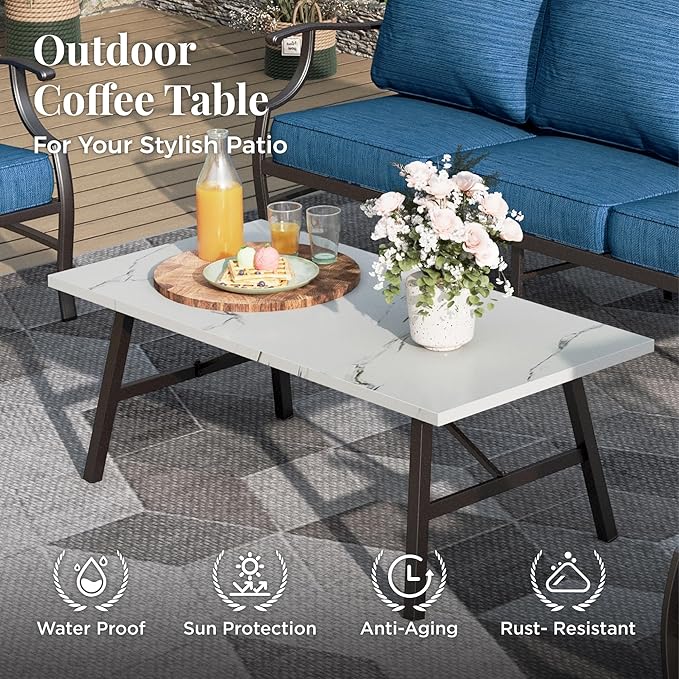 Patio Furniture Set 4 pcs, Metal Outdoor Patio Furniture, 3-Seat Sofa, 2 Swivel Chairs, Coffee Table and 5.75" Extra Thick Cushion, Conversation Set for Backyard Deck, Gemstone Blue
