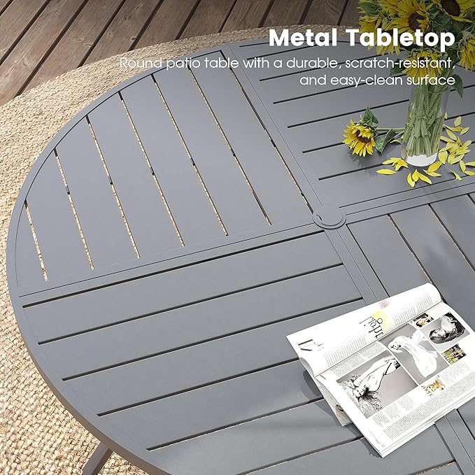 DIFY 7 Pieces Outdoor Patio Dining Set, 6 Grey Textilene Swivel Dining Chairs and 47.2" Grey Round Metal Dining Table, Outdoor Table and Chairs