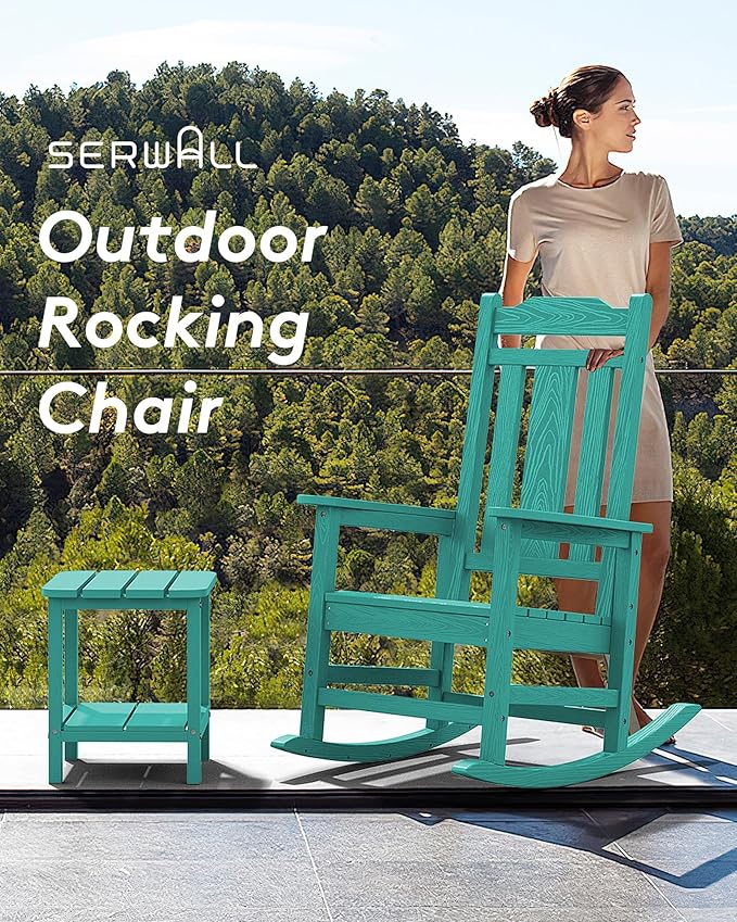 SERWALL Outdoor Rocking Chair Set of 6, Patio Rocking Chair Sets, HDPE Rocking Chair for Adults, Aruba