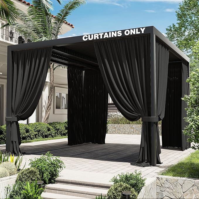Gazebo Universal Replacement Privacy Curtain,12'×12' Gazebo Outdoor Waterproof Curtains, 4-Panels Sidewall Curtains with Double Zipper for Patio Canopy, Garden and Backyard (Curtain Only)