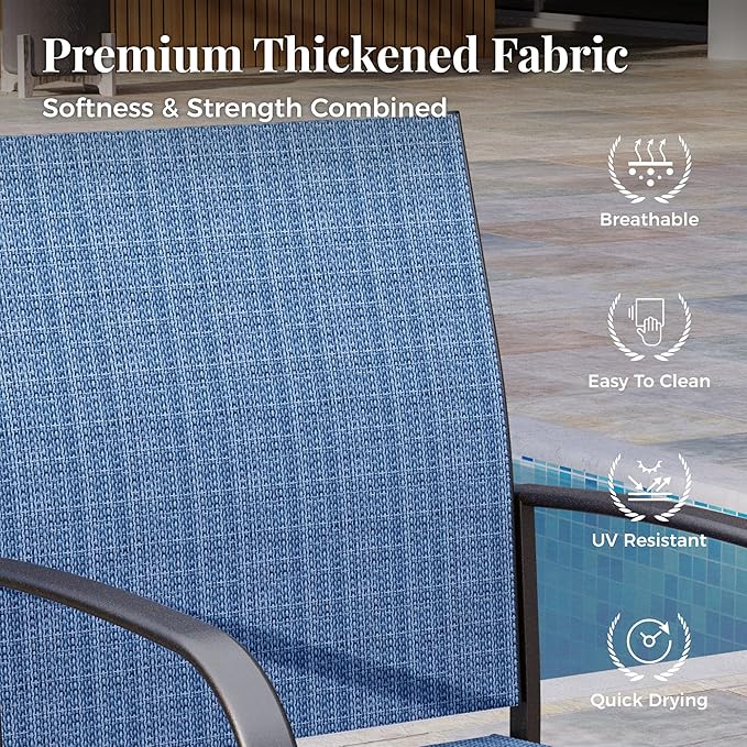 5 Pieces Patio Table and Chairs Set, 4 Person Outdoor Dining Furniture Set, 4 Blue Textilene Chairs and 37" Square Metal Table with Umbrella Hole, for Deck Backyard Lawn