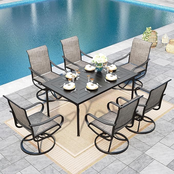 Sophia & William Outdoor Dining Set Patio Dining Set for 6 Outdoor Table and Chairs 7 Pieces Outdoor Patio Set with Swivel Patio Chairs 64" Metal Table for Garden Pool All Weather Brown