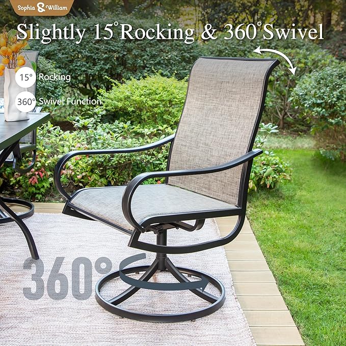 Sophia & William Outdoor Dining Set Patio Dining Sets Patio Table and Chairs Set 9 Pieces Outdoor Dining Table for 8 with Swivel Patio Chairs Patio Set for Garden Pool All Weather Brown