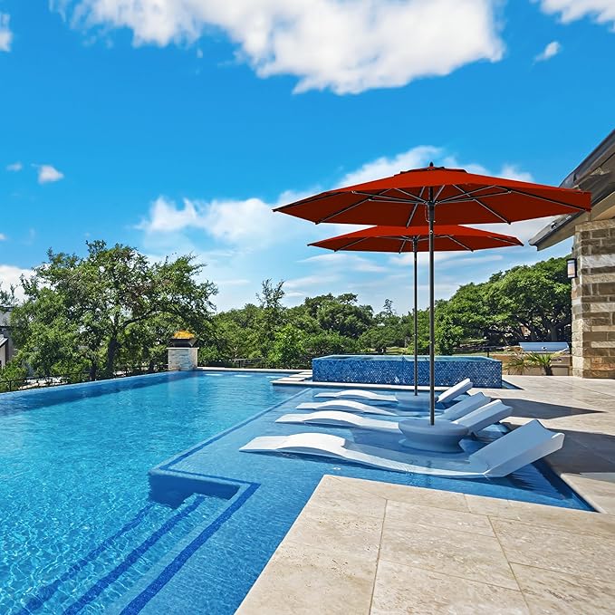 Midtown Umbrellas Push Pop Sunbrella Umbrella 10 Feet Large Outdoor Umbrella With Red Acrylic Fabric - Deck Patio Umbrella, Backyard Umbrella, Garden Umbrella & Pool Umbrella - Black Pole