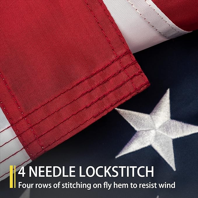 American Flag 6x10 FT Outdoor, Heavy Duty High Wind Extra Large US Flag, Embroidered Stars, 3 Brass Grommets, Oversized Indestructible Tough USA Flags Suitable for Outside