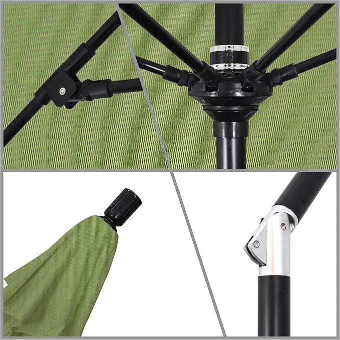 California Umbrella 9' Round Aluminum Pole Fiberglass Rib Market Umbrella, Crank Lift, Collar Tilt, Black Pole, Sunbrella Spectrum Mist