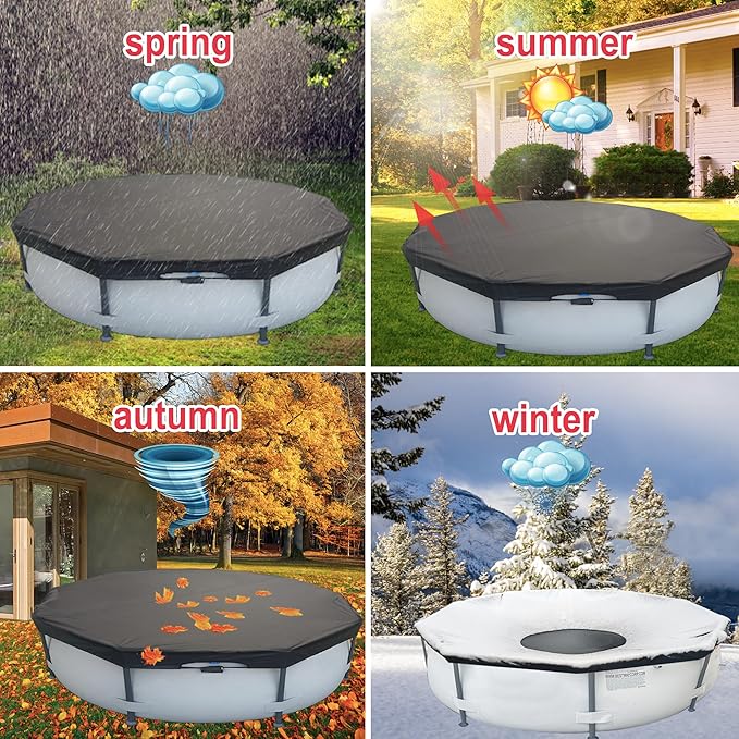 33 Ft Pool Cover, with Automatic Drain Round Pool Cover, One-Piece Quick Installation and Removal Above Ground Pool Cover, Preventing Waterlogging, UV Protected Solar Swimming Pool Cover