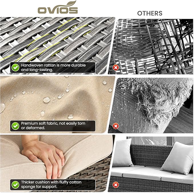 ovios 6 Pieces Patio Furniture Set, Outdoor Wicker Sofa Couch with Swivel Chairs Ottomans Comfy Cushions, High Back All Weather Modern Conversation Sets, Brown Rattan, Beige