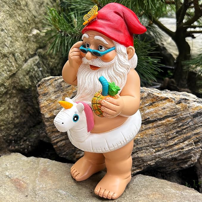 Mood Lab Garden Gnome with Unicorn - Funny Gnome Statue - 9 Inch Tall Lawn Figurine - for Outdoor or House Decor