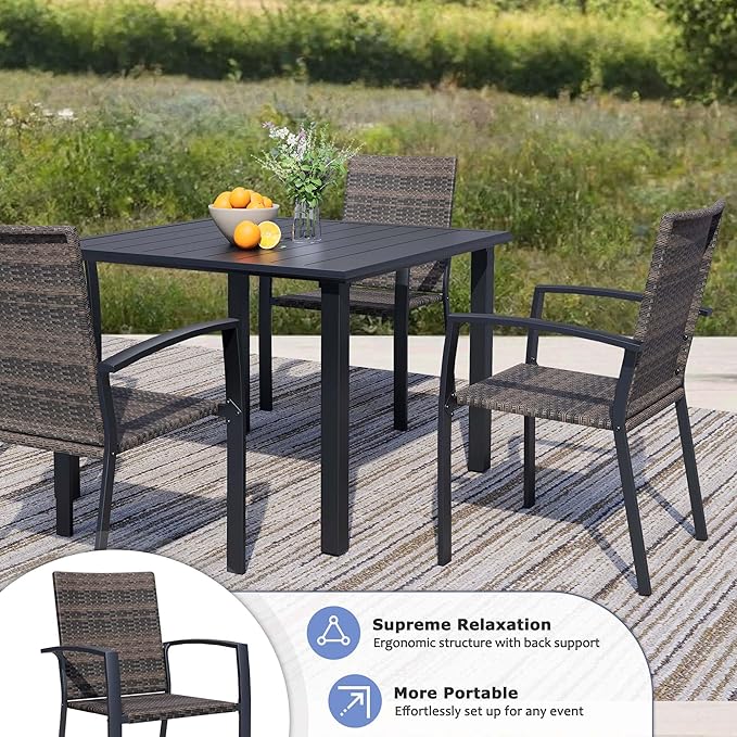 Outdoor Dining Chairs Set of 8, Stackable Patio Chairs with Woven Rattan Back & Seat, Perfect for Patio, Garden, or Deck, Rattan Gray Brown