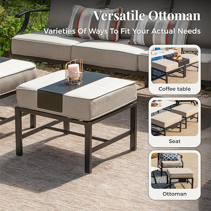 Patio Furniture Set 7 pcs, Outdoor Patio Furniture, 3-Seat Sofa, 4 Single Chairs, 2 Ottomans and 5.75" Extra Thick Cushion, Patio Conversation Set for Garden Backyard Deck,Beige