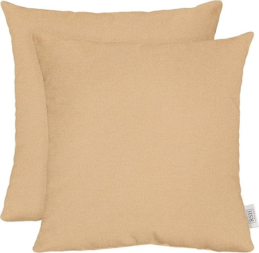 RSH DECOR: Sunbrella Square Throw Pillows Set of 2 | 17" x 17" | Water and Fade-Resistant Performance Fabric | Outdoor Pillow Covers with Down-Alternative Inserts | Made in USA (Cast Sand Tan)