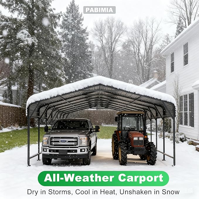 20x40 Heavy-Duty Metal Carport, Galvanized Steel Shelter for Pickup Trucks, Boats, Cars & Tractors, All Weather Protection Outdoor Vehicle Cover