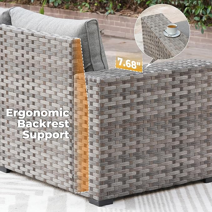 ovios 10 Pieces Patio Furniture Set, Outdoor Wicker Sectional Sofa with 54" Fire Pit Table Swivel Chairs, Modern Modular Deep Seat Rattan Couch Conversation Sets, Dark Grey